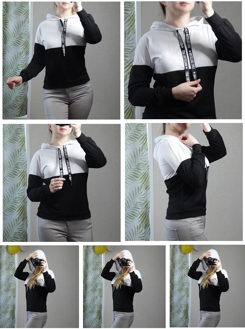 ROMWE черно-белая толстовка с капюшоном и буквенным принтом женская повседневная осенняя одежда с длинным рукавом женские весенние пуловеры с капюшоном