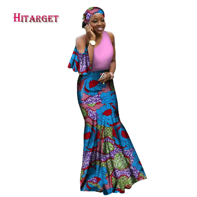 Hitarget осень Африканский платья для женщин для Анкара традиционные костюмы шитье батиком воск печати рукавов Макси платье WY2068