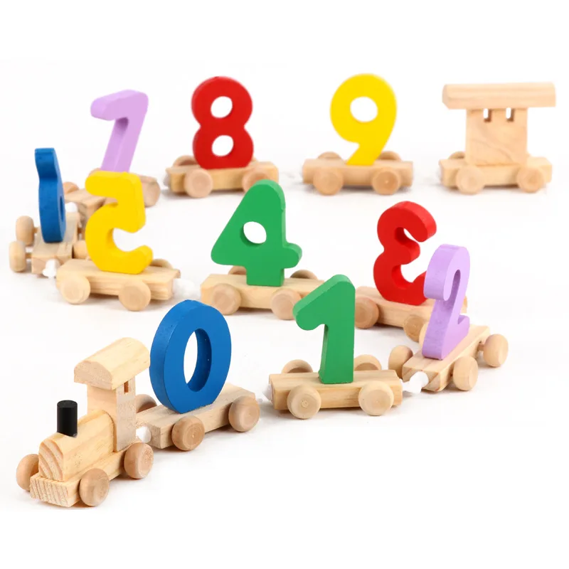 Newest Baby Montessori Soft Wood Train Figure Model Toy with Number Pattern 0~9 Blocks Educational kids Wooden Toy children gift Newest Baby Montessori Soft Wood Train Figure Model Toy with Number Pattern 0~9 Blocks Educational kids Wooden Toy children gift