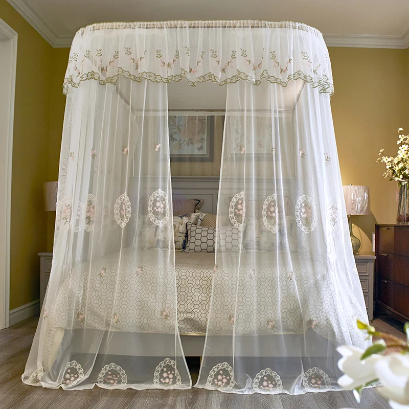 

Luxury White Princess Style Landing U type Guide Rail Mosquito Net Stainless Steel Mosquito Frame Bedding Sets Room Decoration