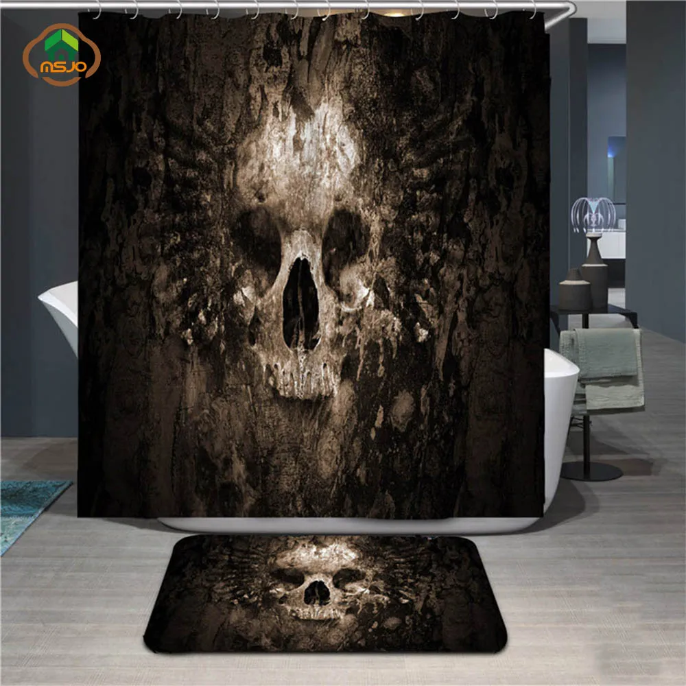 

MSJO Halloween Shower Curtain Bath Vintage Waterproof Fabric Scary Rusty Rotten Skull Decor Bathroom Curtains Mat Set Drop Ship