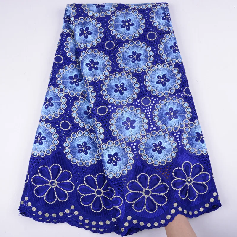 

African Dry Lace Fabric Swiss Voile With Stones Swiss Cotton Lace High Quality 2019 Royal Blue Lace Fabrics For Wedding 1467B