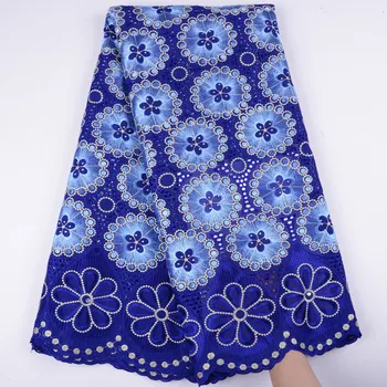 

African Dry Lace Fabric Swiss Voile With Stones Swiss Cotton Lace High Quality 2019 Royal Blue Lace Fabrics For Wedding 1467B