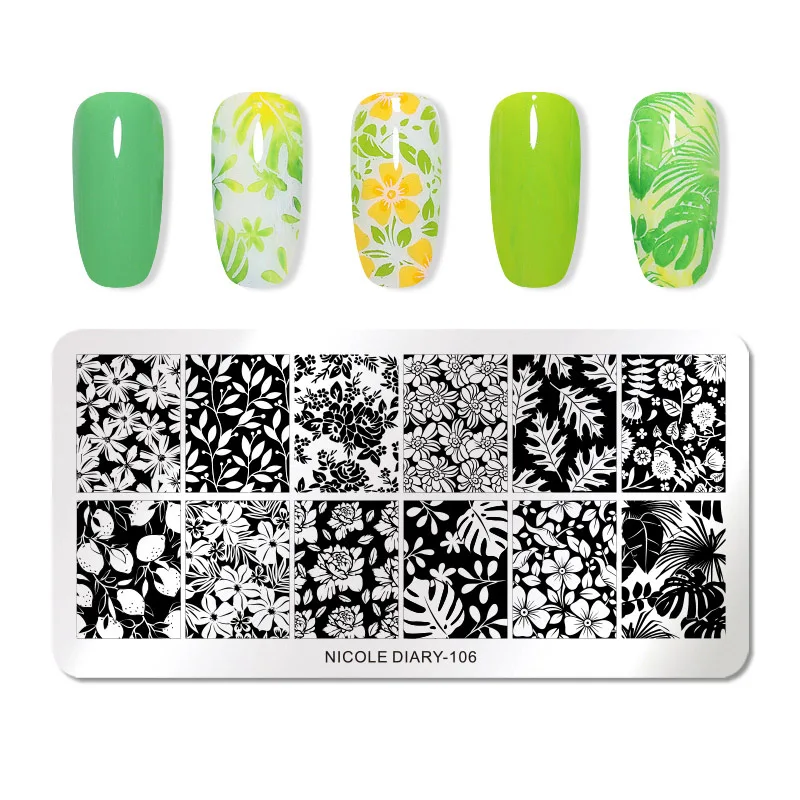 Nicole Diary Nail Art штамп штамповка изображения пластины Цветочные растения натуральный маникюрный шаблон из нержавеющей стали трафарет