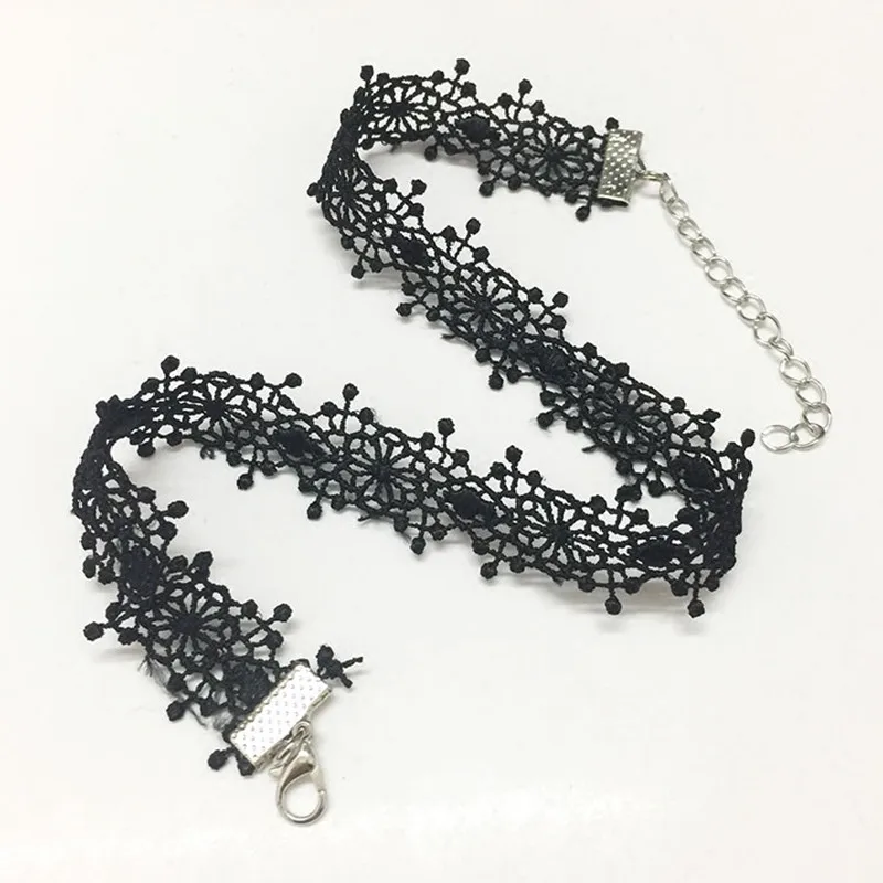 032 17 De Réductionnk239 Nouvelle Mode Gothique Tatouage Noir Harajuku Punk élastique Creux Fleur Dentelle Chokers Collier Pour Femmes Bijoux