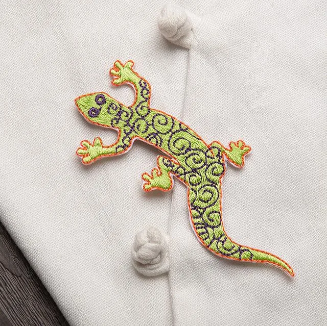 Bordir Hijau Dan Pink Gecko Hewan Patch Pakaian Diy Patch