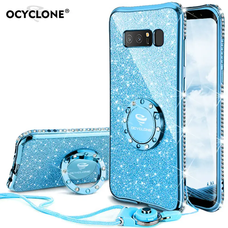 For Samsung Galaxy Note 8 Case Silicone Anti-knock Diamond Ring Cover Bling Glitter Cute Girl N9500 | Мобильные телефоны и