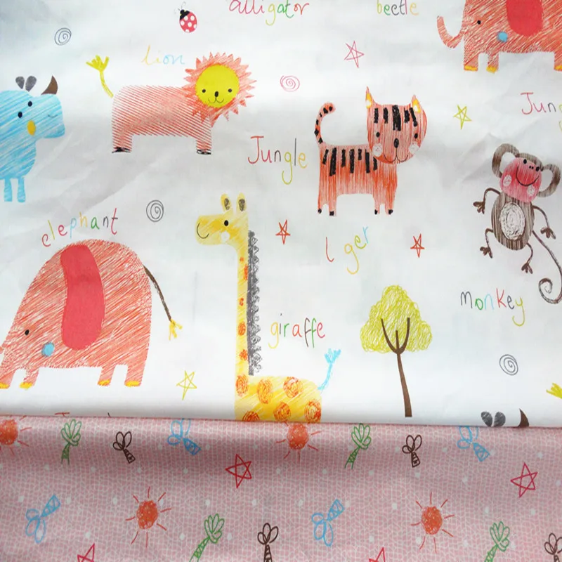 

half meter 100% Cotton twill cloth song of the forest cartoon animals sun tree for KIDS DIY bedding textile telas fabric CR-A202