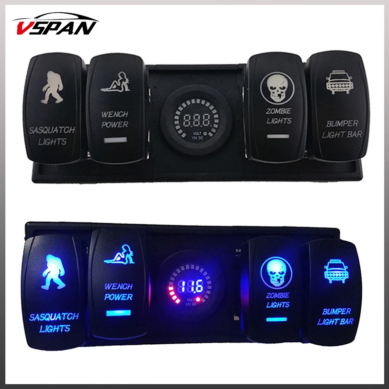 

12V 5 P Combination Rocker Switch Panel Voltmeter Universal Retrofit Modification Fit For Jeep Wrangler With Housing Holder 4x4
