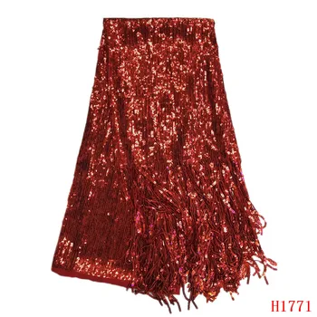 

2019 New African Lace Fabric 450*130cm Fashion Tulle Sequin Fabric Red High Quality African Sequin Lace Fabric 5yard/lotHJ1771-1