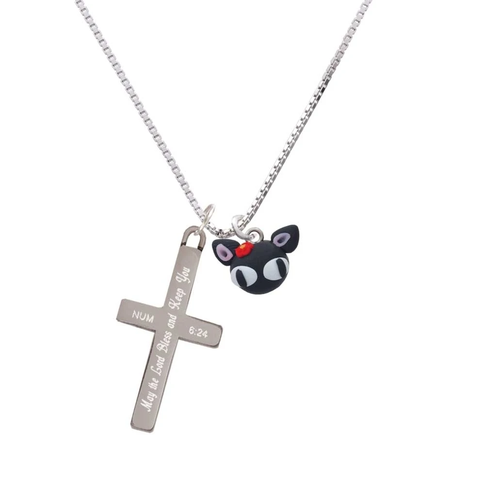 Fimo Clay Cute Kitty - Bless and Keep You - Cross Necklace