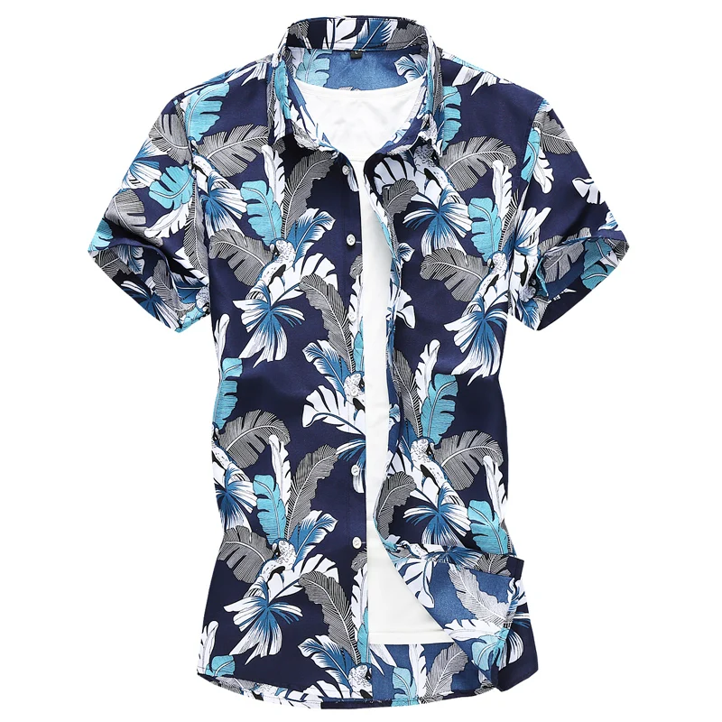 Summer New Men Floral Printed Hawaiian Vacation Party Casual Shirts Hip Hop Fashion Short Sleeve Black Shirt Plus Size 6XL 7XL