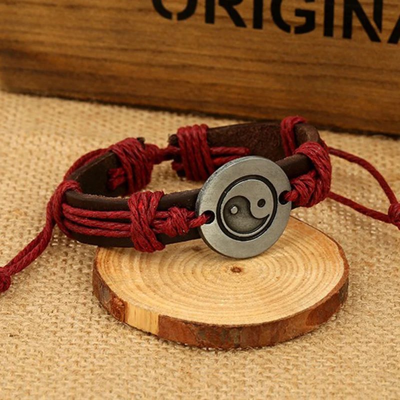 Charms Unisex Leather Bracelet Shellhard Punk Handmade Braided Wristband Yin Yang Bracelets & Bangles For Women Men Jewellery