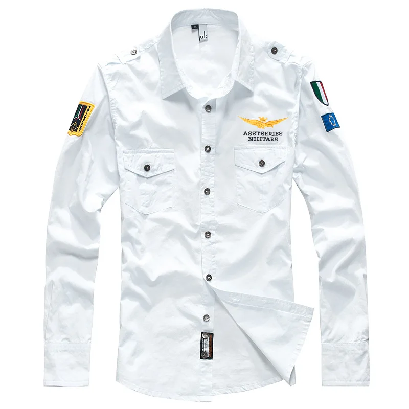 Новинка, мужская рубашка Air Force One из чистого хлопка, брендовая Повседневная рубашка в стиле милитари с вышивкой MA1, приталенные мужские рубашки с длинным рукавом