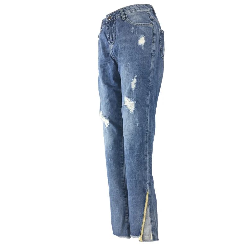 

2019 Girls Ripped Jeans Women Street Pants Side Vintage Casual Trousers Skinny Denim Jeans Women Color Blue