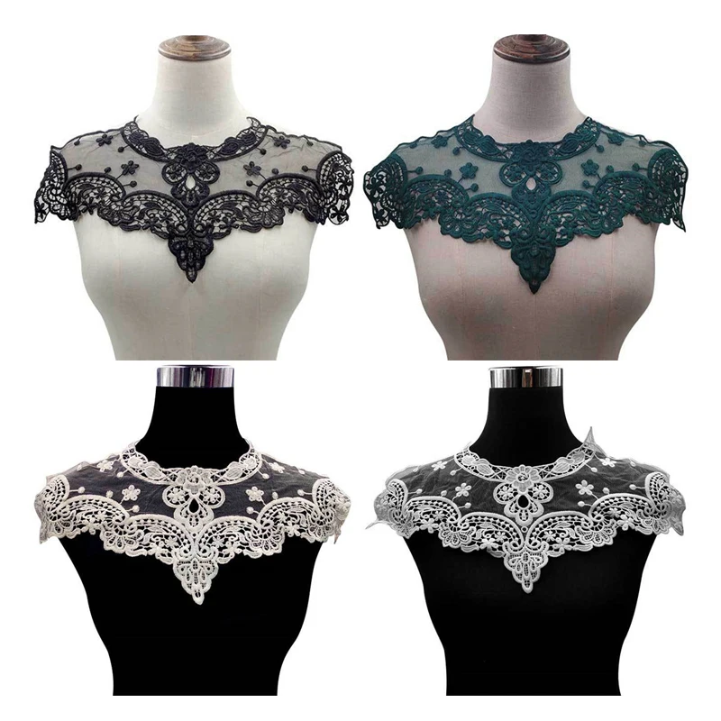 

1 Pcs Black Green White Lace Collar Flower Embroidery Tulle Lace Sewing Applique DIY Guipure Ribbon Trim Neckline Wedding Crafts