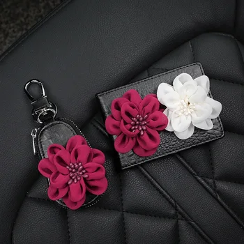 

New Flower Keys Holder Organizer Leather Key Wallet Case Car Zipper Key Case Bag Pouch Purse Car Drivers License Bag for Women