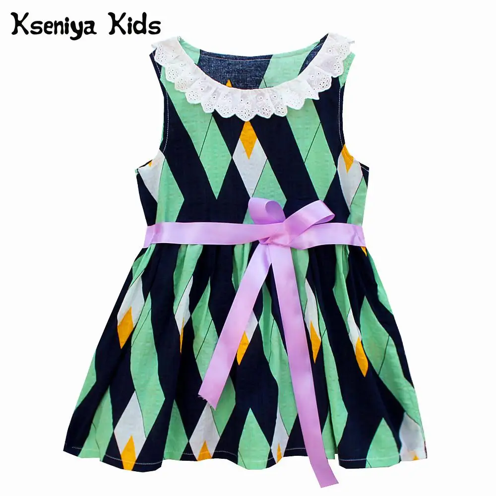 Kseniya Kids Baby Girl Clothes Dresses Cotton Lace Ribbons Summer Print
