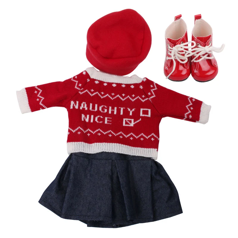 18 inch Girls doll clothes Fashion suit pajamas set with shoes American born dress Baby toys fit 43 cm baby dolls c642 - Цвет: Red