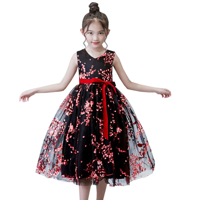 

Summer children clothes dress girl V collar printing princess dress party wedding dress 3-12 years old tutu baby girl clothes
