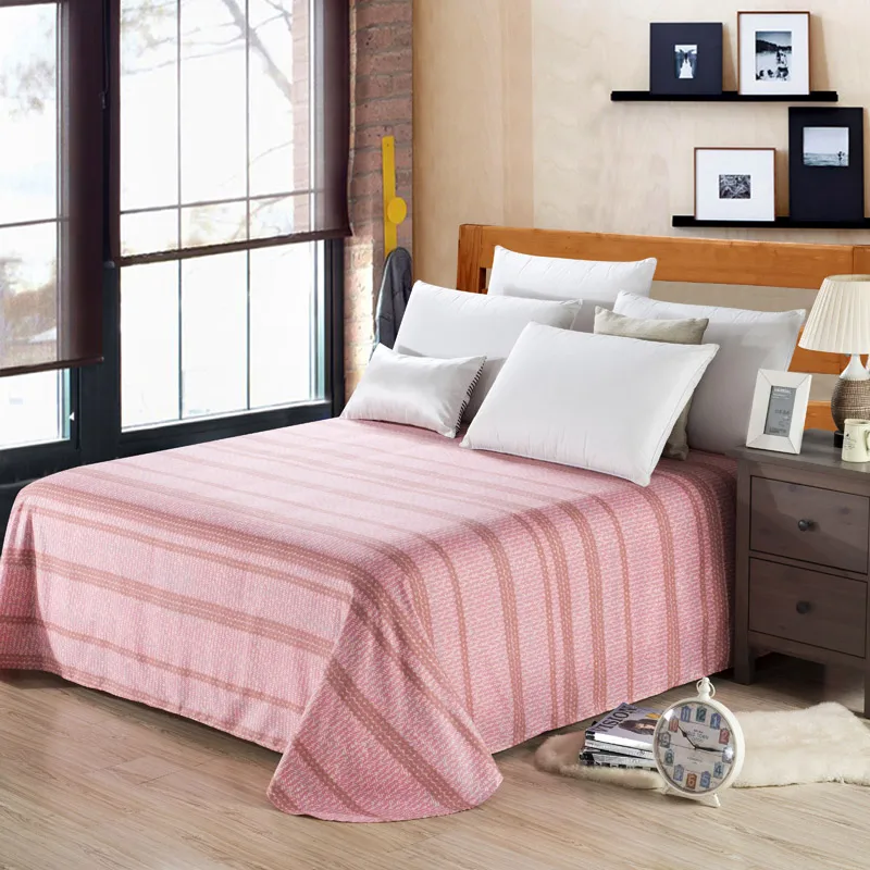 Cotton Bed Sheet Pink stripes Bedsheet Flat Sheet Classic Fillet Sheets