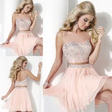 Neue Ankunft Sheer Scoop Ausschnitt Zwei Stücke Cocktailkleider Kurz Chiffon Perlen Knielangen Reißverschluss Homecoming Kleid CF