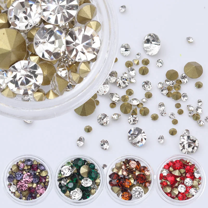 

Sharp Bottom Rhinestone 3D Nail Decoration 3.5g Colorful Multi-size Shining Manicure Nail Art Decoration