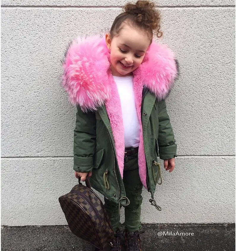 

Baby Girls Winter Cotton Padded Warm Snowsuit Coat Cold Russian Girls Removable Faux Fur Hooded Thermal Parka
