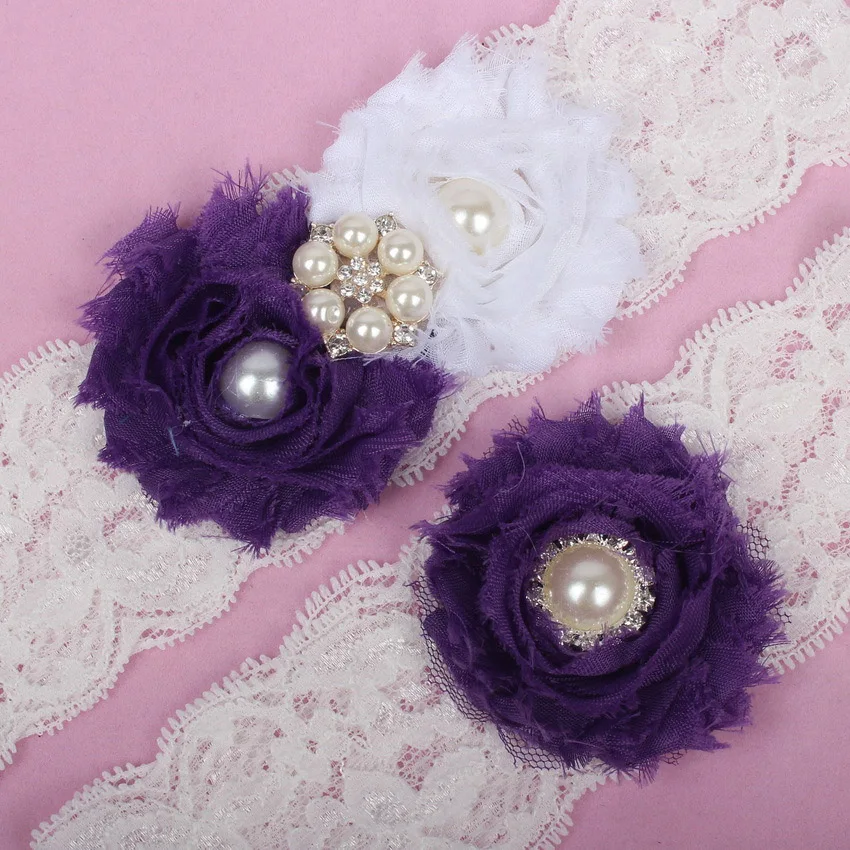 2 Pcs/set  Charm Purple Garter Belt Wedding Garter Set Chic Flower Lace Bridal Belt