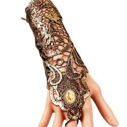 Для женщин стимпанк Стиль кружева длинные перчатки без пальцев кружева полым из браслет-цепочка противоскользящие перчатки гот вечерние