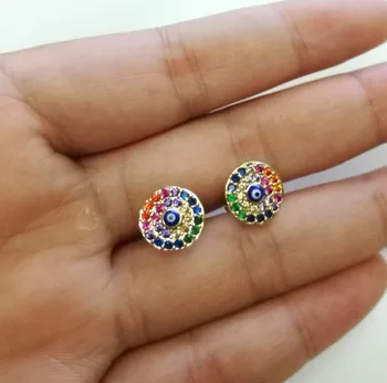 

10Pairs/lot New Colorful Cubic Zirconia Stone Evil Eye Earring Fahion Rainbow Women Earring Wholesale