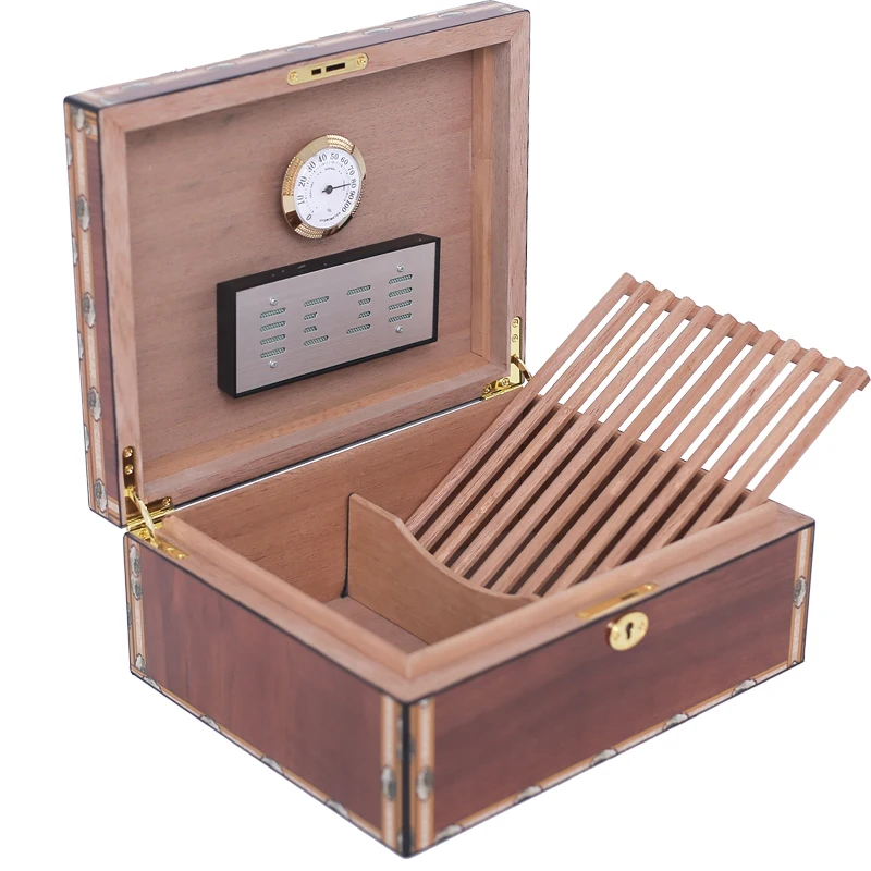Luxury Retro Style Double-deck Removable Tray Cigar Humidor Nice Storage Box W/ Hygrometer, Humidifier CH-W80