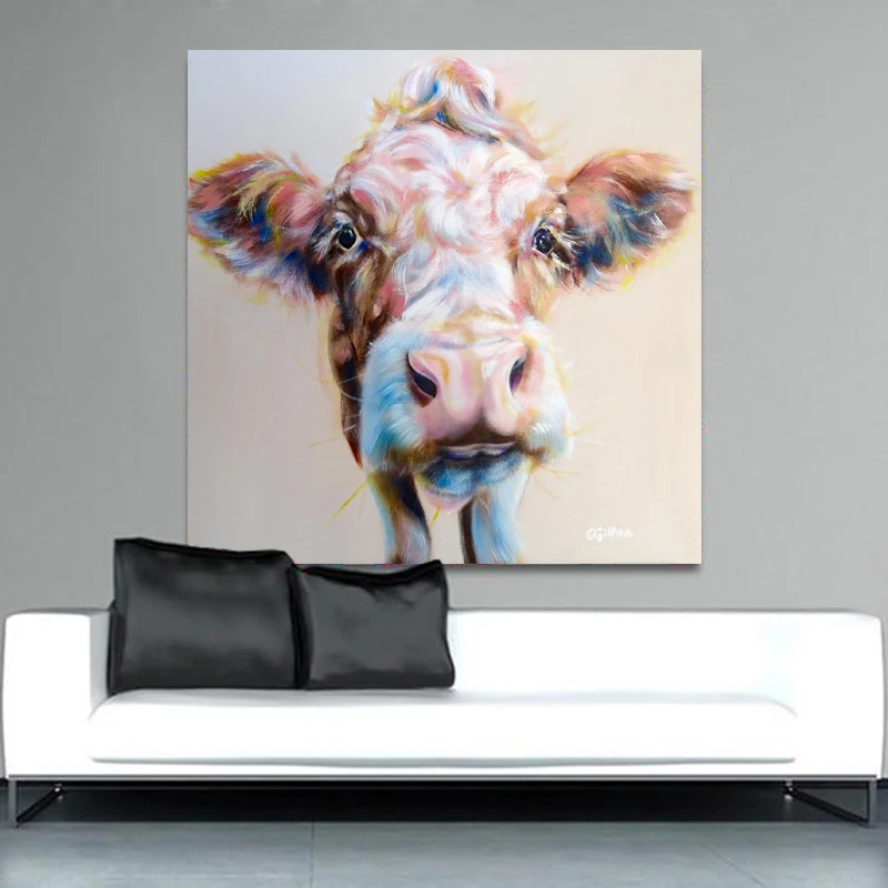 Самоотверженный художественный холст плакат красочная голова коровы печать живопись для гостиной картина с животными Настенная картина Современное украшение без рамы