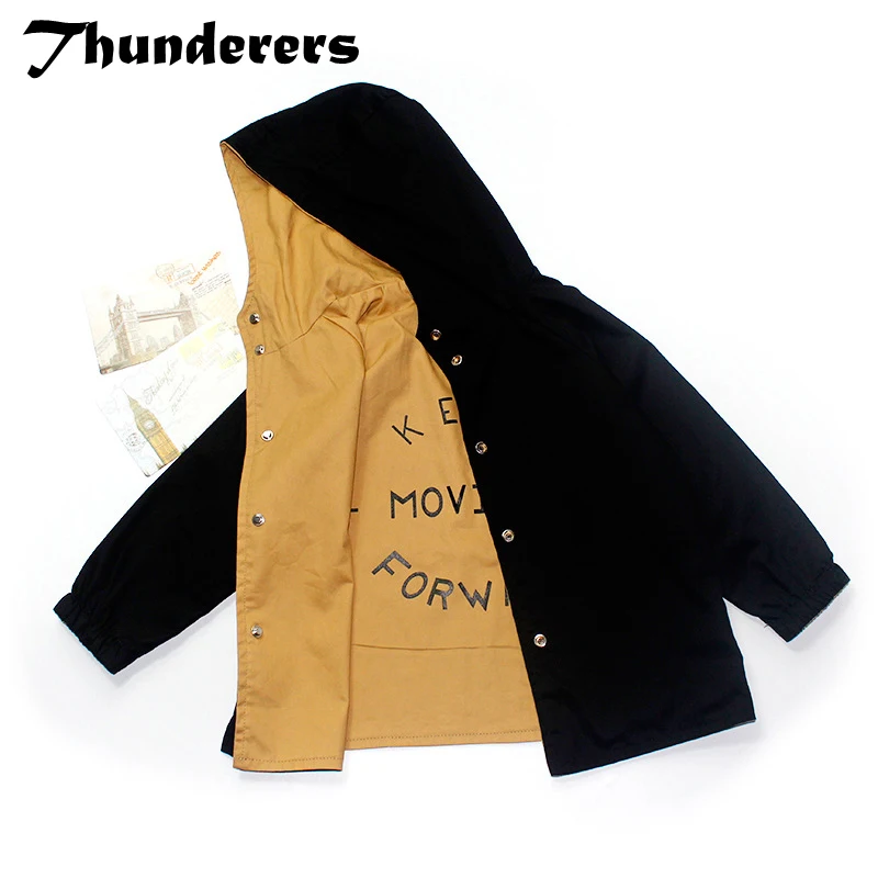 

Thunderers Spring Autumn Kids Jacket For Girl Boy Both Sides Wear Hooded Long Sleeve Coats Fashion Printed Children Clothes