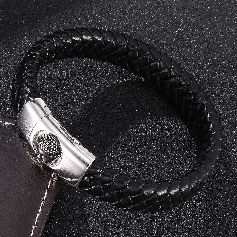

Bracelets for Men Black Leather Braided Bracelet Bangles Buddha Statue Magnetic Buckle Male Wrist Band Fashion Jewelry Gifts 315