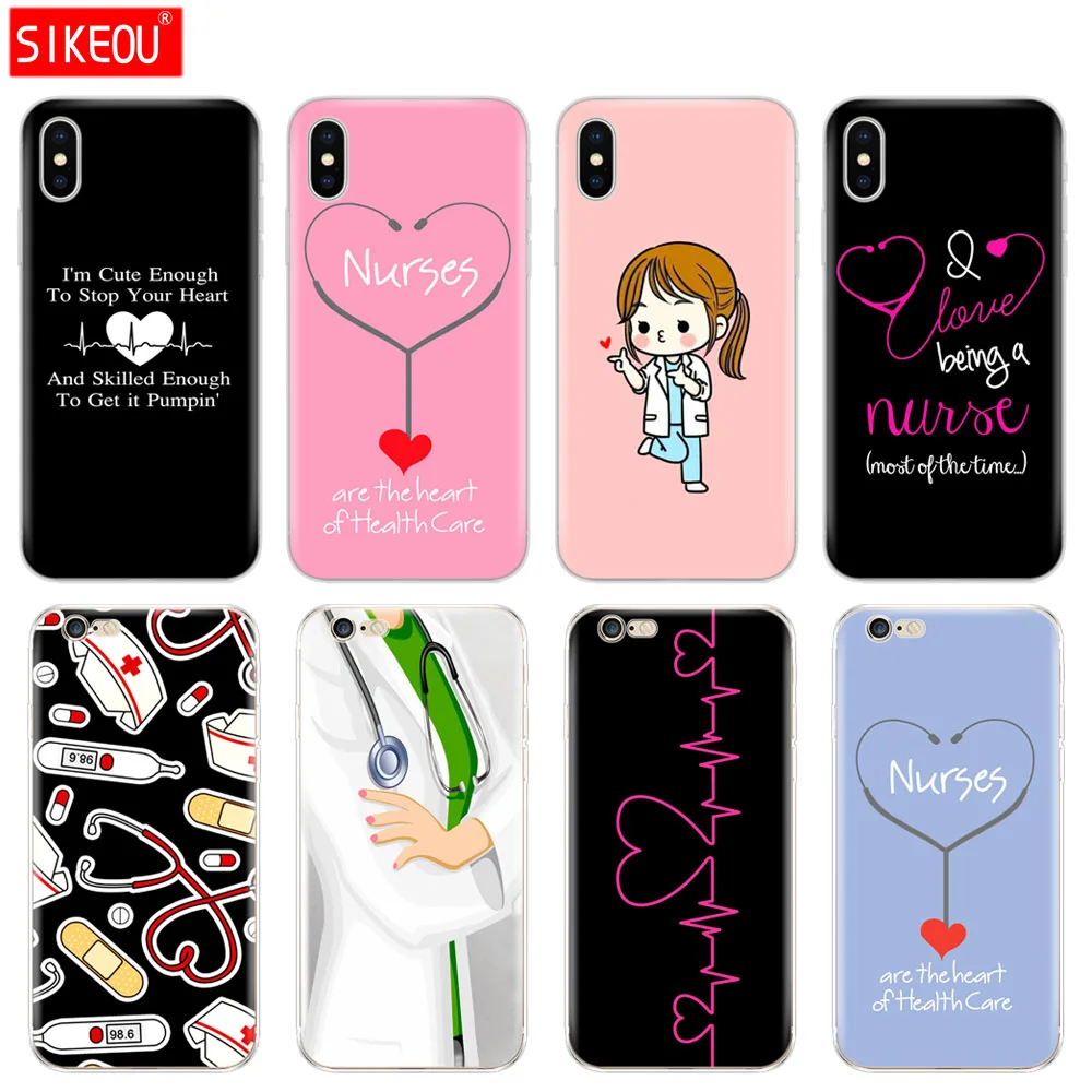 

Silicone Cover Phone Case For Iphone 6 X 8 7 6s 5 5s SE Plus 10 XR XS Max Case Nurse Medical Medicine Health Heart Stethoscope