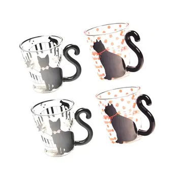 

4 pieces Cute Creative Cat Kitty Glass Mug Cup Tea Cup Milk Coffee Cup Set