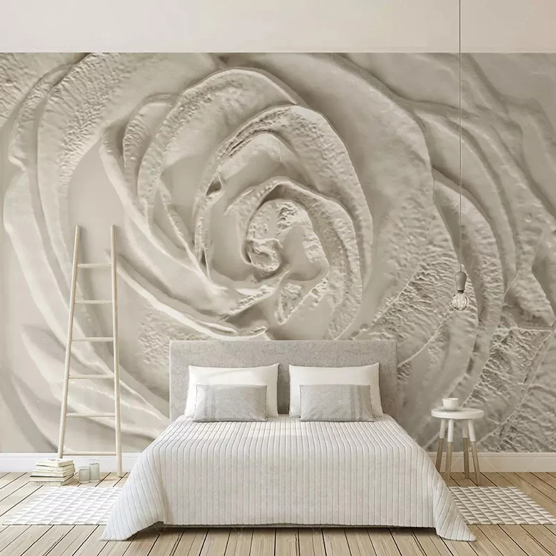 Custom Photo Wallpaper 3D Embossed Rose Flowers Mural Living Room Bedroom Home Decor Modern Simple Wall Painting Papel De Parede
