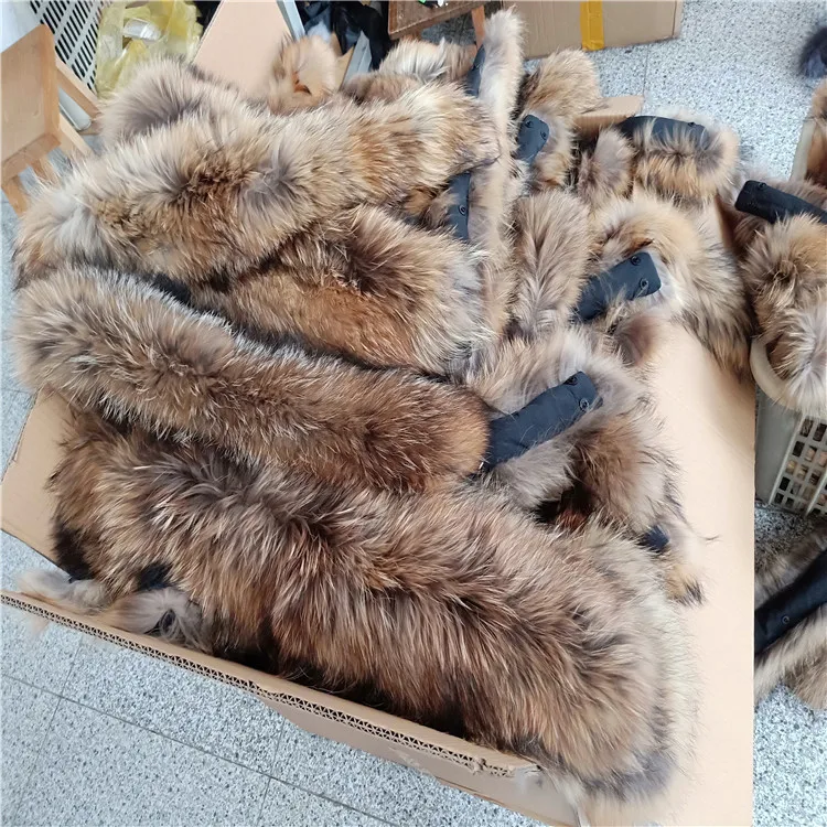 Зима размер большой 100% настоящий воротник из натурального меха и женские шарфы модное пальто свитер Шарфы Воротник роскошный енот меховой