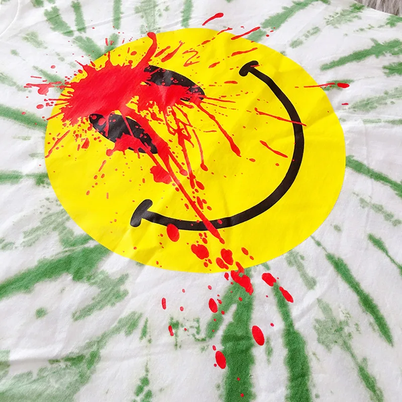 Playboi Carti Smiley Tie Dye футболки брызги красными чернилами smiley face логотип печать футболка Smiley earth свободные мужские футболки унисекс 0-neck