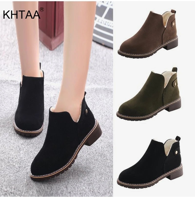 

Low Heels Women Winter Snow Boots Platform Warm Fur Plush Slip On Short Ladies Ankle Boots Fashion Casual Female 2018 New Shoes