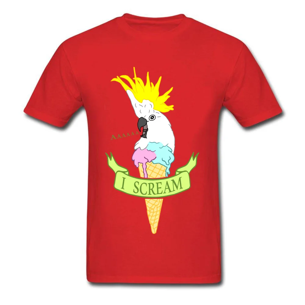 Tops Shirt I scream ice cream cockatoo Summer Short Sleeve 100% Cotton Crew Neck Mens Top T-shirts Birthday T-Shirt Latest I scream ice cream cockatoo red