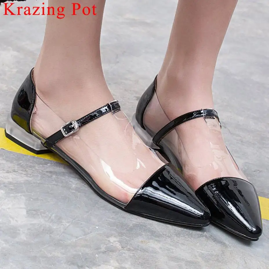 

Krazing Pot Spring new arrival genuine leather low heels buckle strap pointed toe popular pvc material pretty girls pumps L7f1