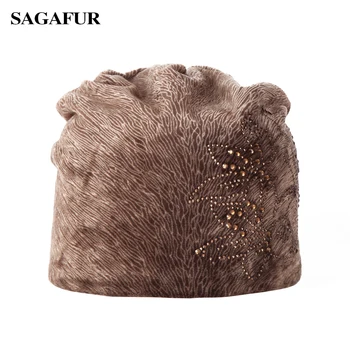

2019 Fashion Velvet Hat Women's Winter Cap For Girls Rhinestone Flower Flannel Hat Female Soft Warm Elegant Beanies For Ladies