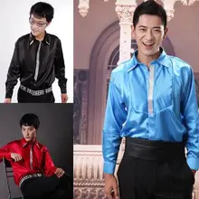 Синие Глянцевые Мужские рубашки Мода весенняя одежда мужская рубашка с длинным рукавом slim fit Мужская одежда рубашки певица звезда стиль платье