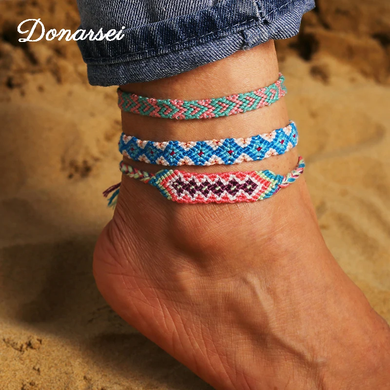 Donarsei Ethnic Handmade Colorful Weave Anklets For Women Summer Beach Wave Braided Ankle Bracelet Beach Foot Jewelry Donarsei Ethnic Handmade Colorful Weave Anklets For Women Summer Beach Wave Braided Ankle Bracelet Beach Foot Jewelry