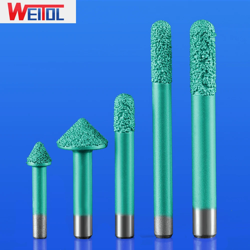 

WeiTol 1pcs 3D carving bits Vacuum brazed stone cutting bits ball nose router bits 3D V groove engraving bits for granite