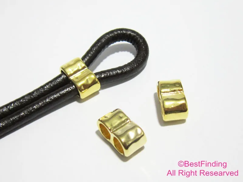 Hammered 5mm Double barrel sliders Gold leather findingsin Jewelry