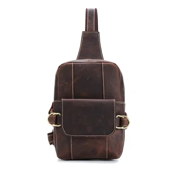 

Crazy horse leather new men's chest bag 2018 new personality retro shoulder diagonal man zipper sling bags