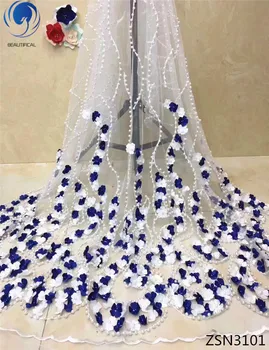 

BEAUTIFICAL Tulle lace fabric 3d beaded lace fabric nigerian lace fabric 2019 flowers style 5yards for wedding dress ZSN31